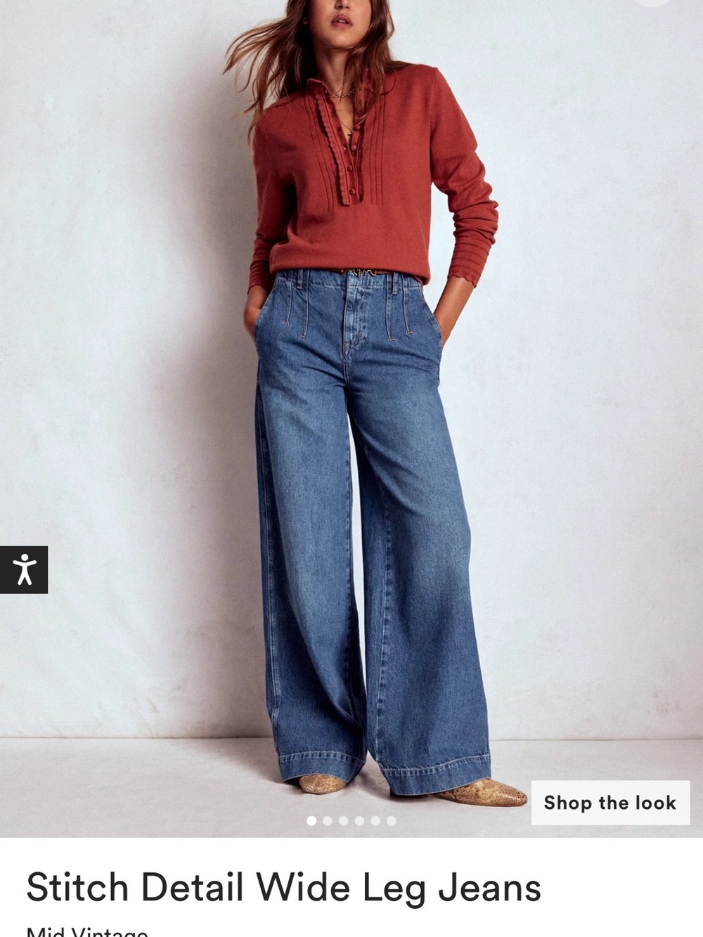 Boden Mid Vintage Stitch Detail Wide-Leg Jeans in Blue